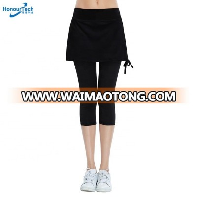 Customized Women Running Wear Cropped Leggings Side Drawstring Running Capri Skirt