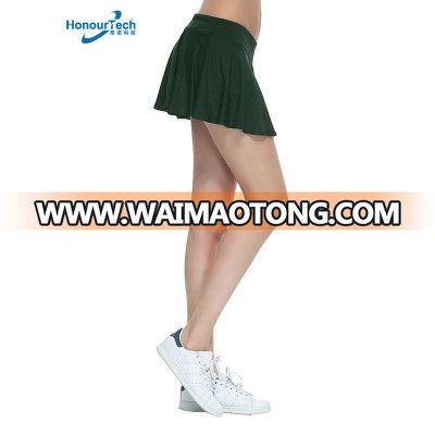 Wholesale Women Plaid Deep Green Pleated 2 Layers Yoga Ruffle Skort Fitness Sportswear Tennis Skirt